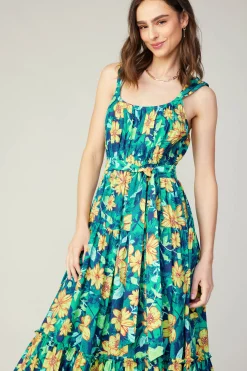 Sale Botanical Tiered Ruffle Dress Women Midi Dresses