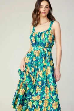 Sale Botanical Tiered Ruffle Dress Women Midi Dresses
