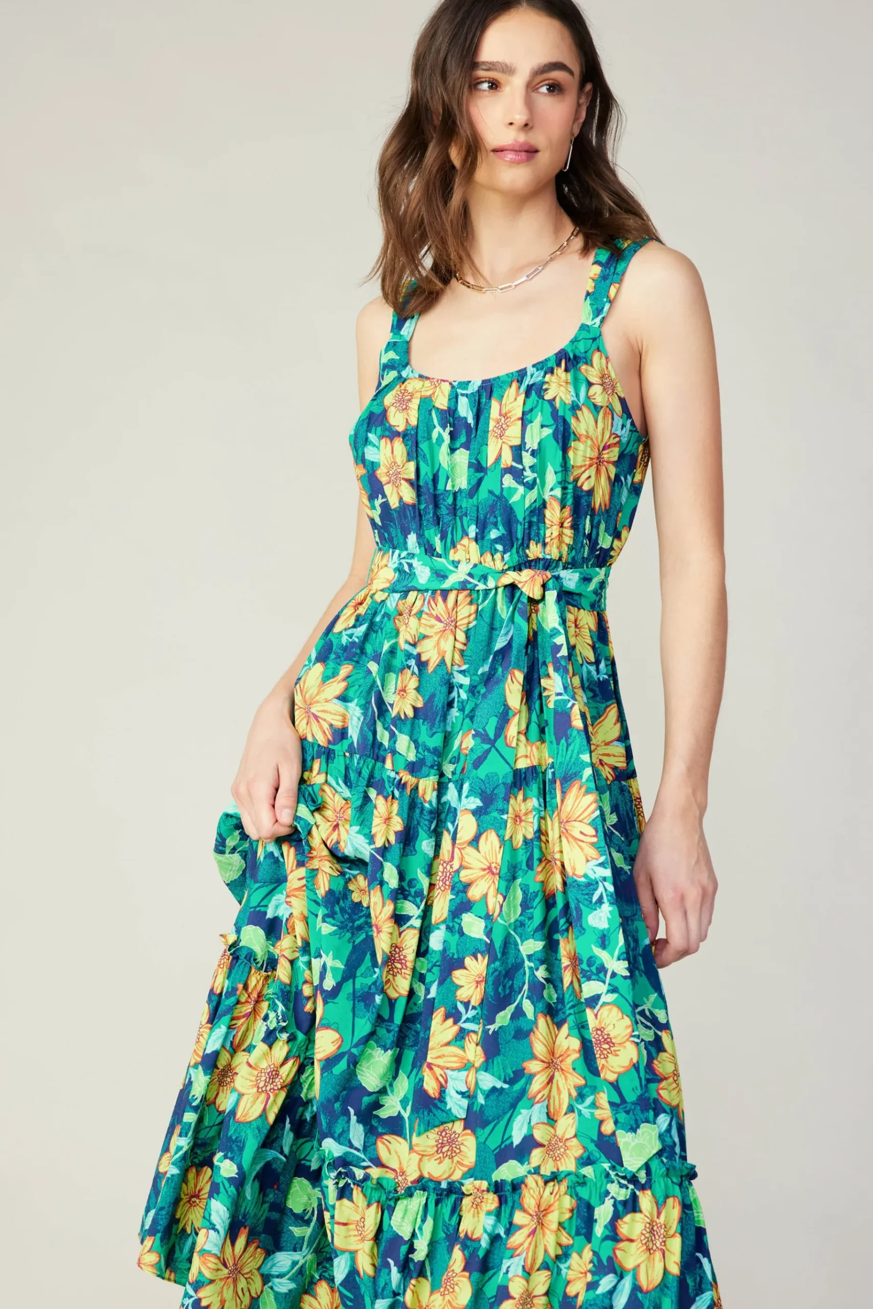 Sale Botanical Tiered Ruffle Dress Women Midi Dresses