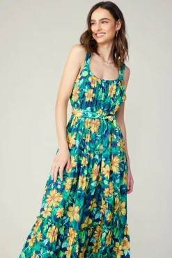Sale Botanical Tiered Ruffle Dress Women Midi Dresses