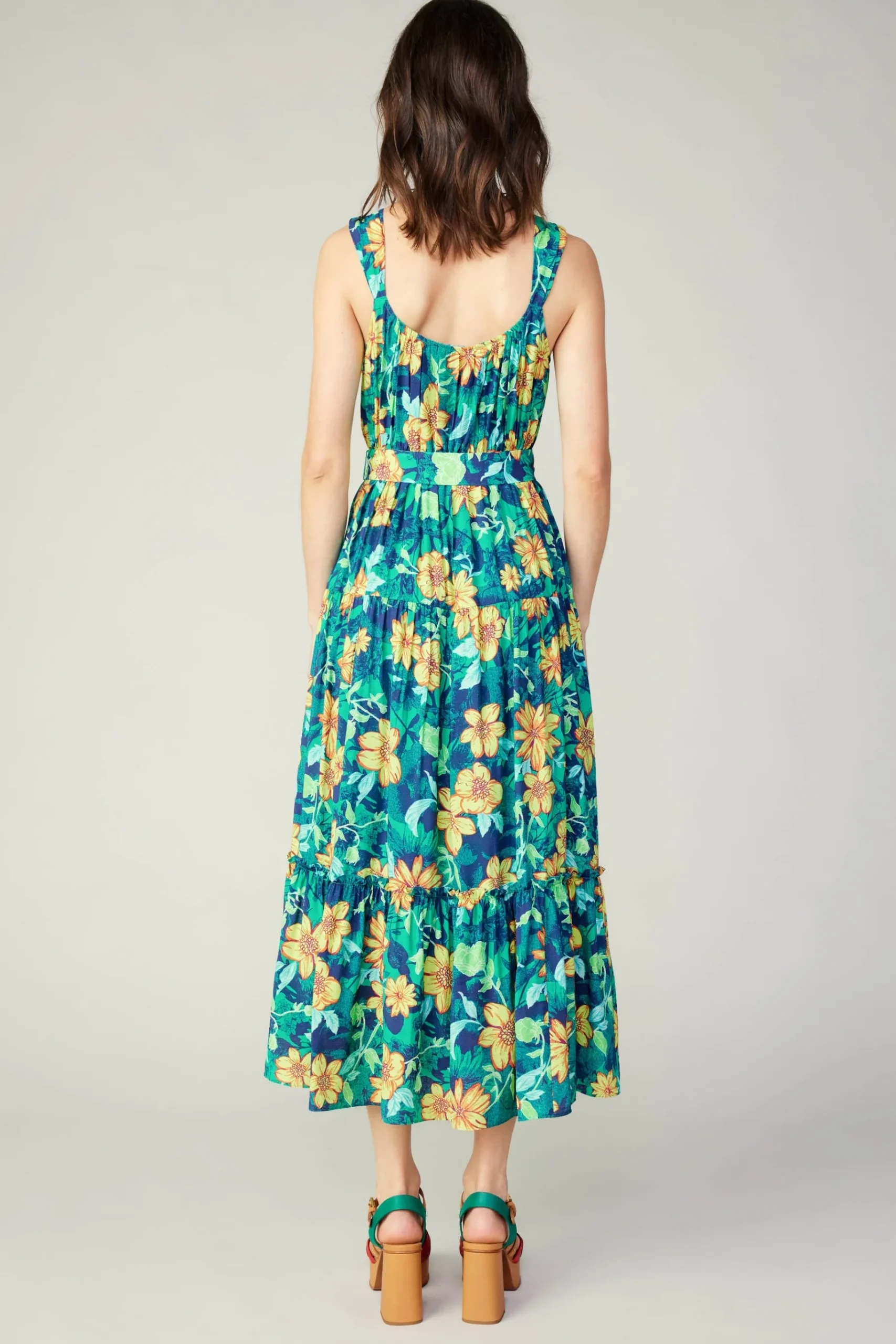 Sale Botanical Tiered Ruffle Dress Women Midi Dresses