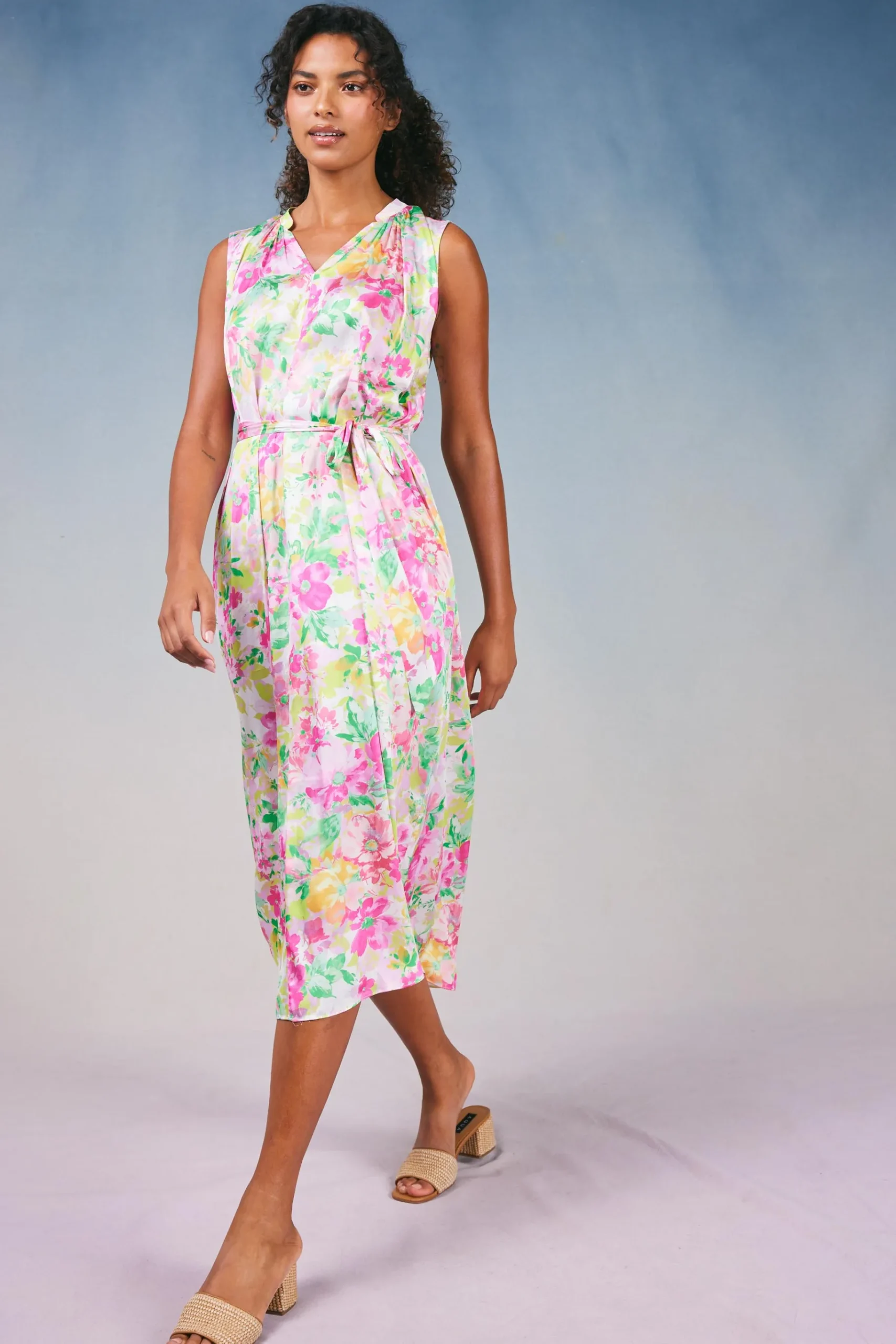 Discount Botanical Watercolor Midi Dress Women Midi Dresses