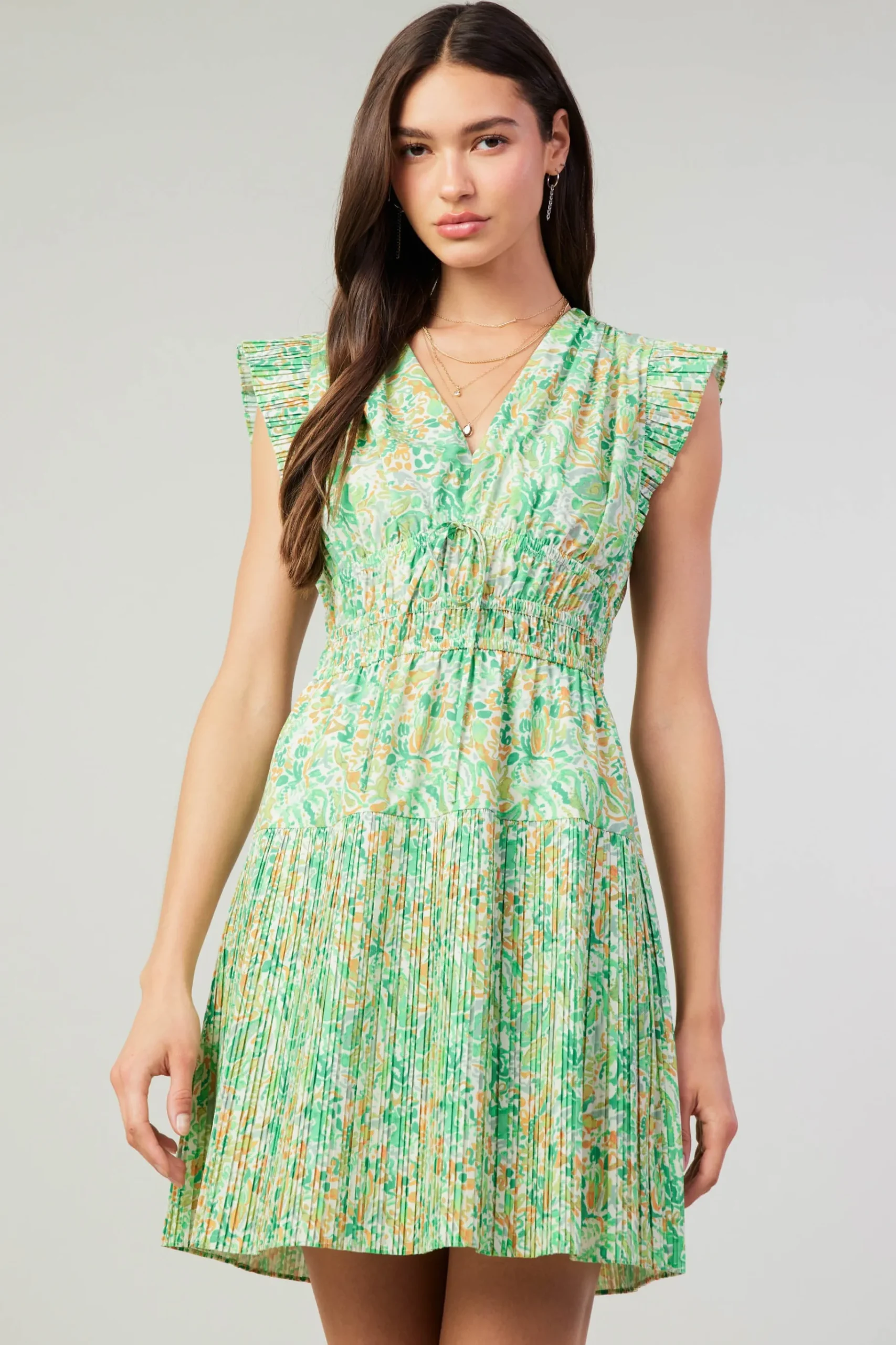 New Briene Pleated Mini Dress Women Mini Dresses
