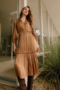 Best Bristol Pleated Midi Dress Women Midi Dresses