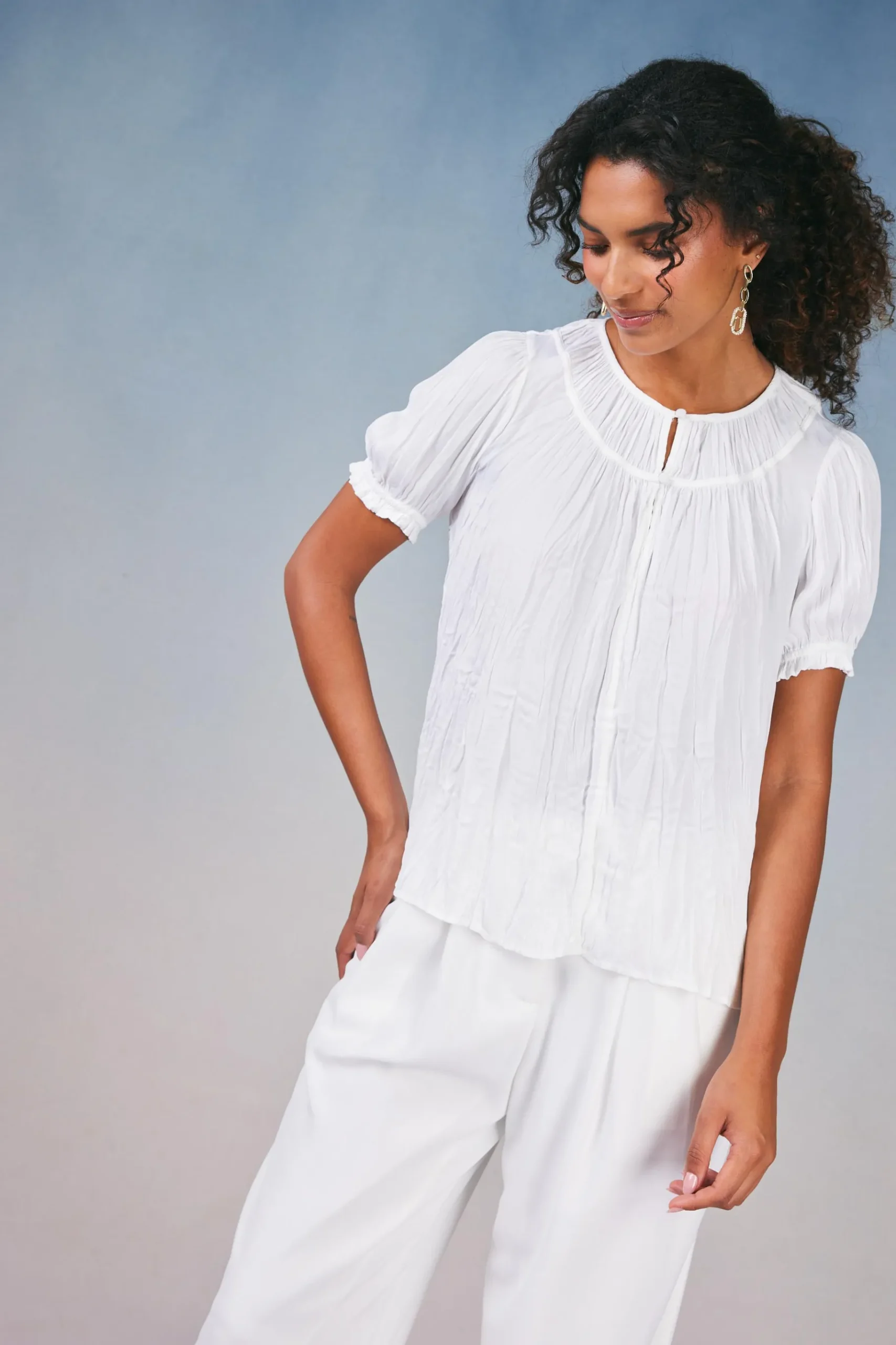 New Brooklyn Crinkle Top Women Short Sleeve Tops