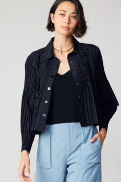Outlet Button Down Pleated Top Women Long Sleeve Tops