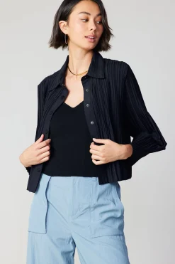 Outlet Button Down Pleated Top Women Long Sleeve Tops