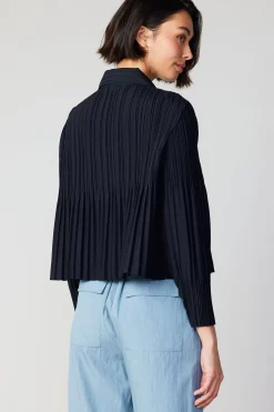 Outlet Button Down Pleated Top Women Long Sleeve Tops