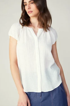 Discount Buttoned Cotton Blouse Women Sleeveless Tops