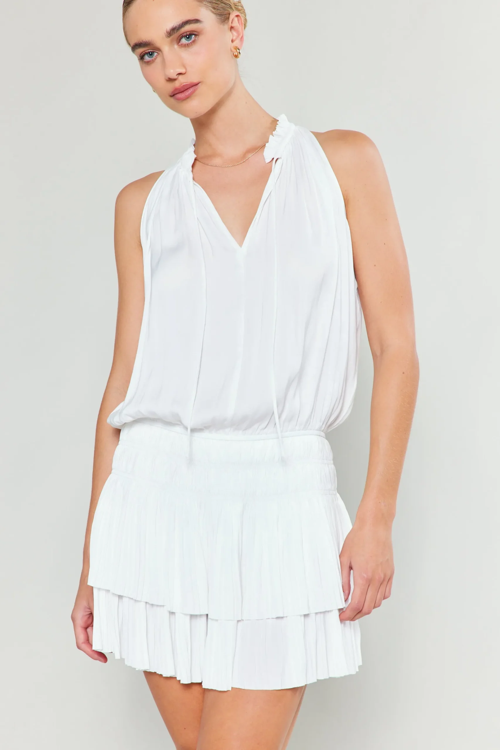 Clearance Cara Sleeveless Pleated Mini Dress Women Mini Dresses