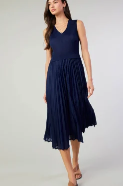Outlet Cari Ribbed Contrast Pleated Dress Women Midi Dresses