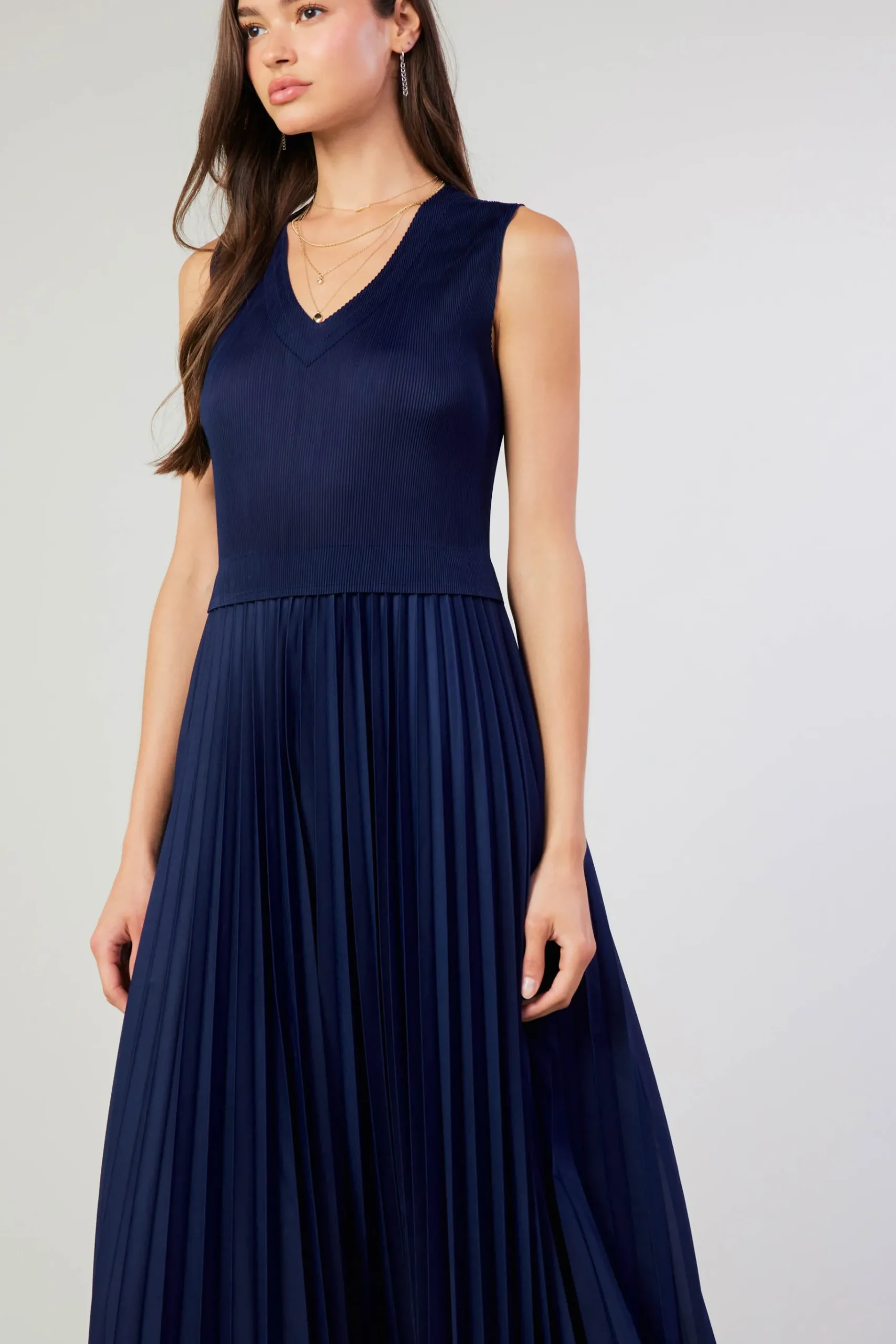 Outlet Cari Ribbed Contrast Pleated Dress Women Midi Dresses