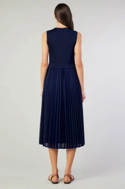 Outlet Cari Ribbed Contrast Pleated Dress Women Midi Dresses