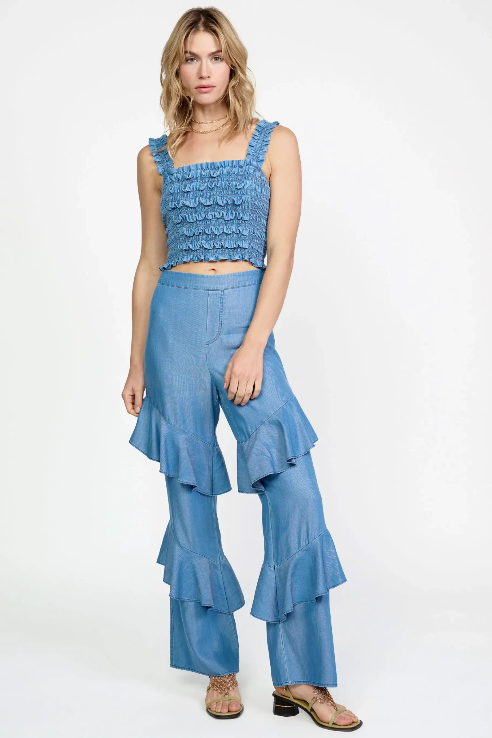 Sale Smocked Crop Top Women Sleeveless Tops