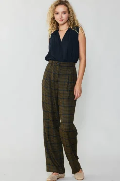 Discount Checkered Wide Leg Pants Women Pants