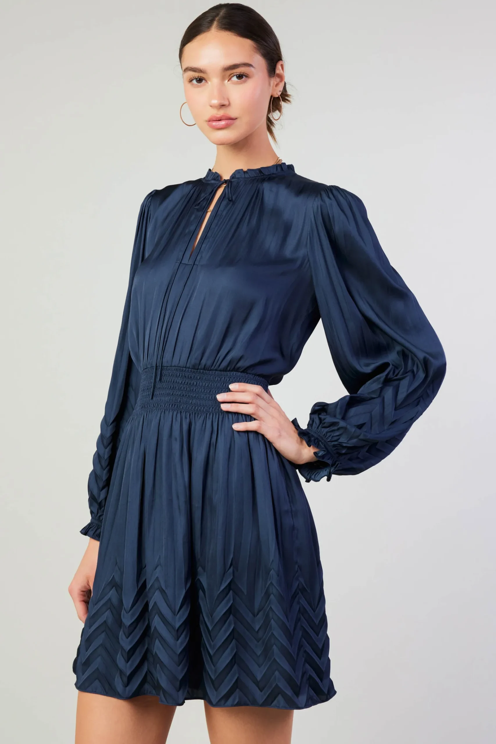 Hot Chevron Pleat Mini Dress Women Mini Dresses