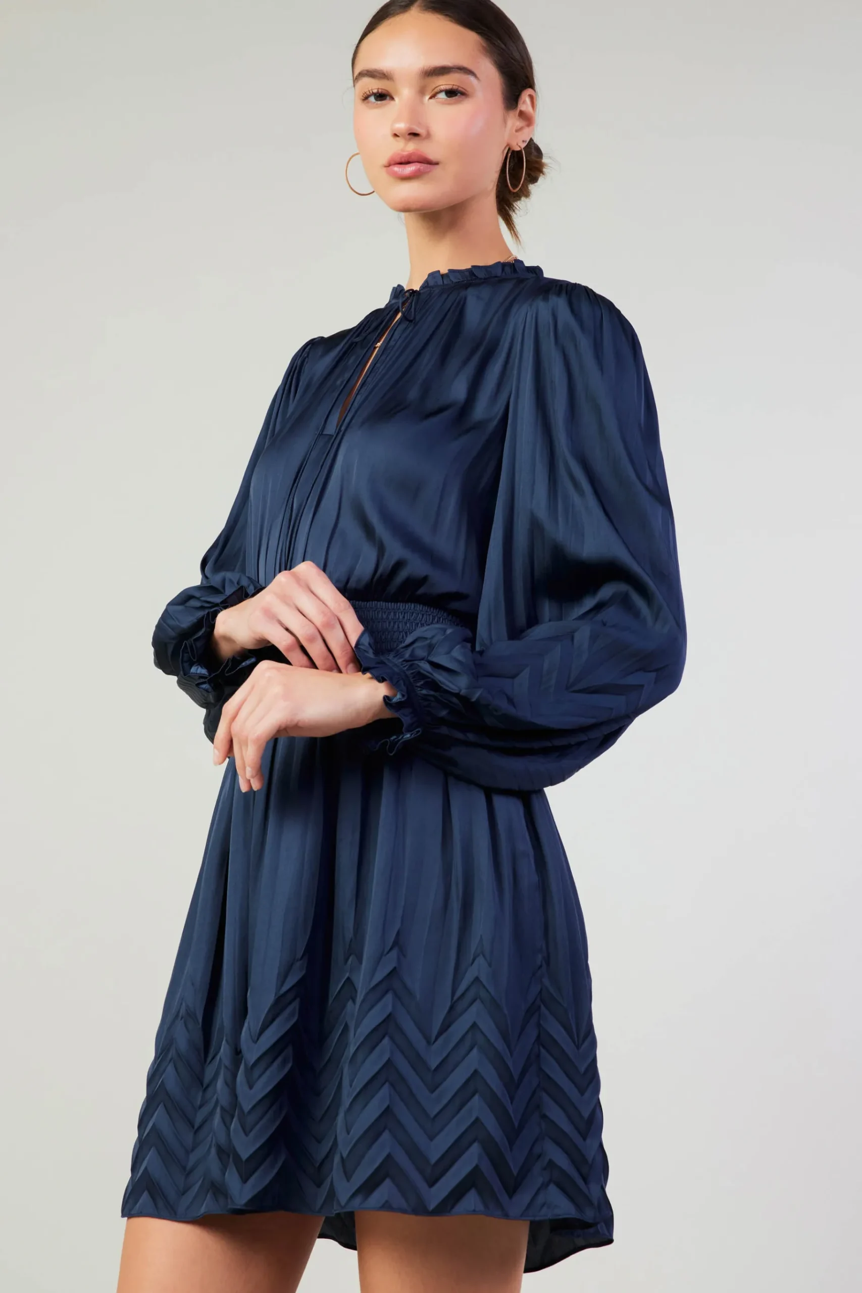Hot Chevron Pleat Mini Dress Women Mini Dresses