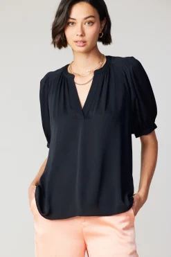 Outlet Classic V Neck Blouse Women Short Sleeve Tops