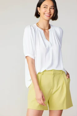 New Classic V Neck Blouse Women Short Sleeve Tops