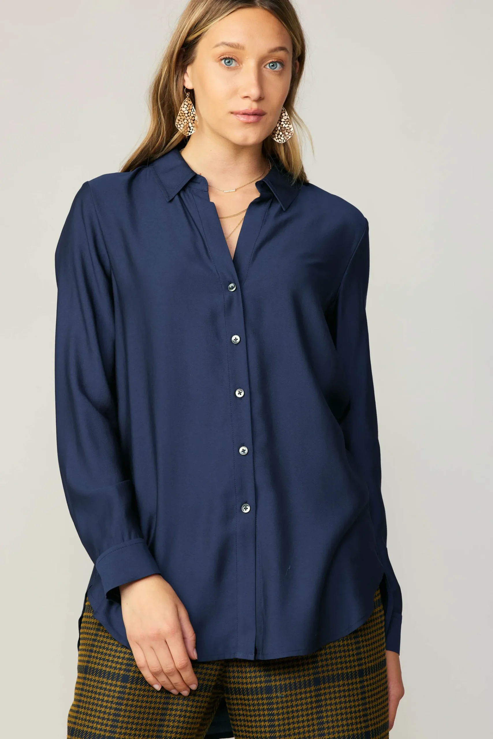 Online Collared Button Down Shirt Women Long Sleeve Tops