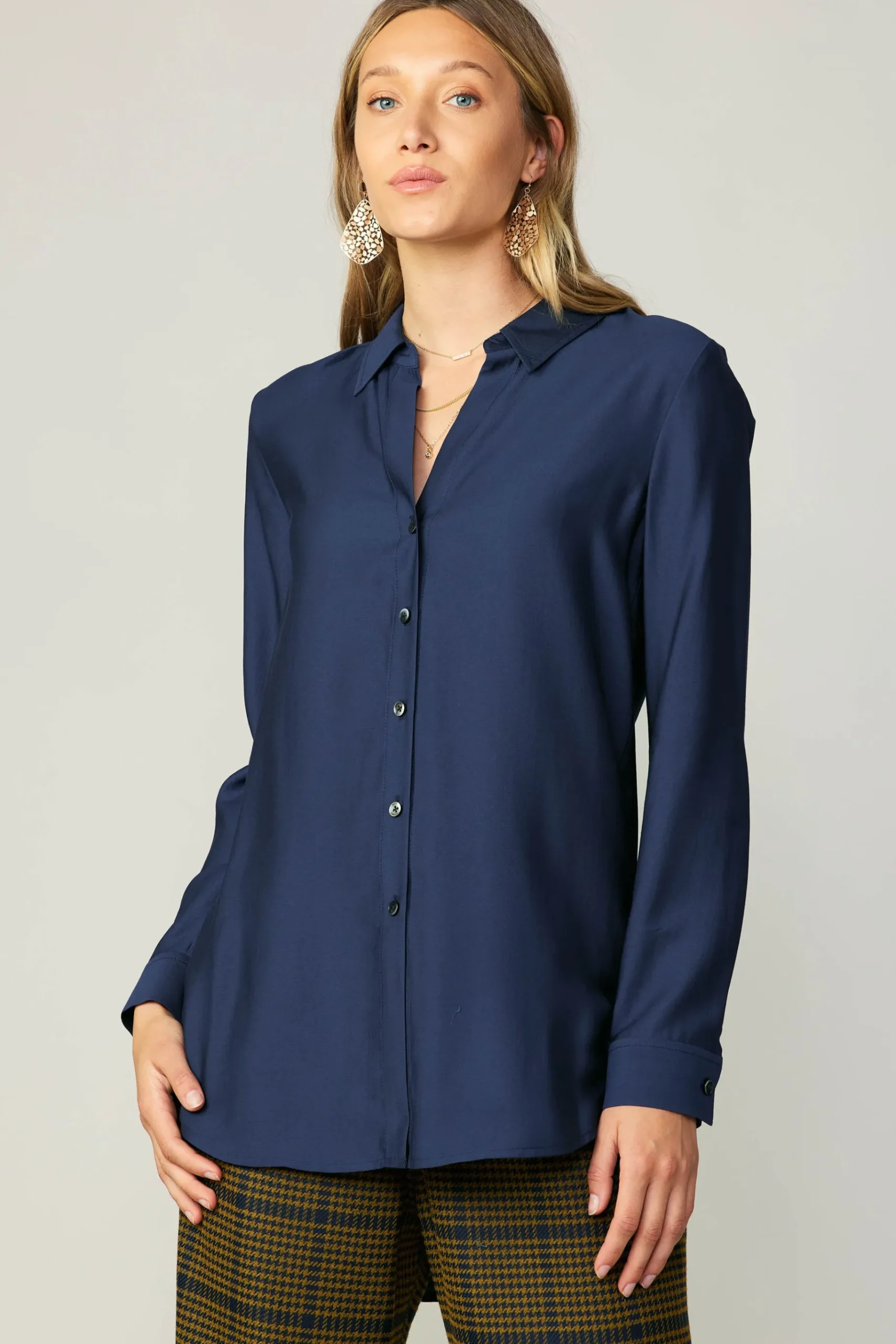 Online Collared Button Down Shirt Women Long Sleeve Tops