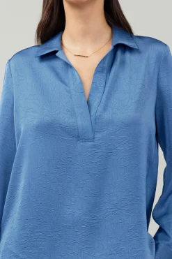 Hot Collared Splitneck Blouse Women Long Sleeve Tops