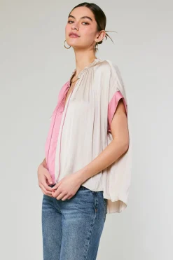Online Colorblock Contrast Top Women Short Sleeve Tops