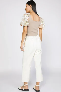 Hot Contrast Floral Sweater Top Women Short Sleeve Tops | Sweaters