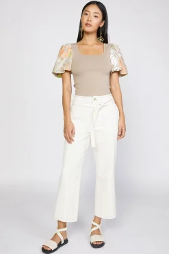 Hot Contrast Floral Sweater Top Women Short Sleeve Tops | Sweaters