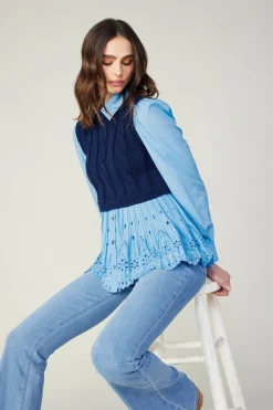 Outlet Contrast Knit Eyelet Top Women Knitwear | Sweaters
