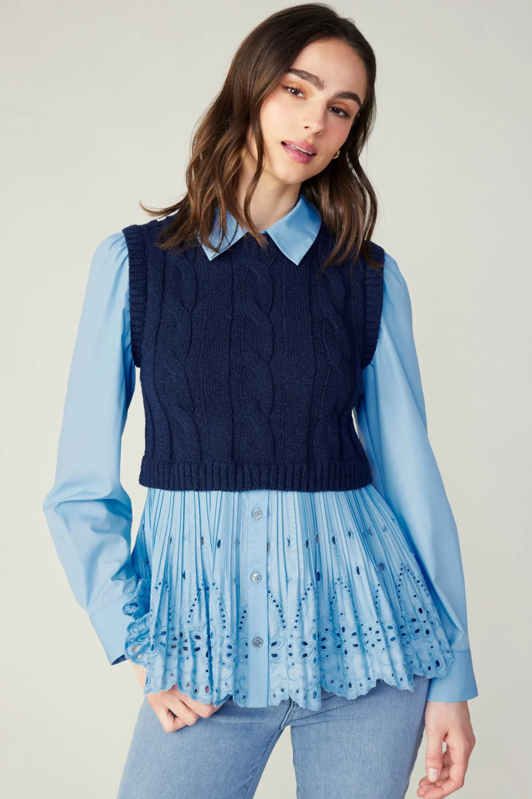 Outlet Contrast Knit Eyelet Top Women Knitwear | Sweaters