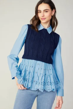 Outlet Contrast Knit Eyelet Top Women Knitwear | Sweaters