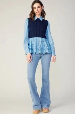 Outlet Contrast Knit Eyelet Top Women Knitwear | Sweaters