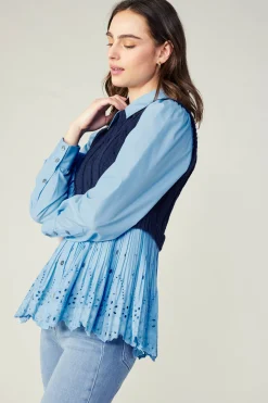 Outlet Contrast Knit Eyelet Top Women Knitwear | Sweaters