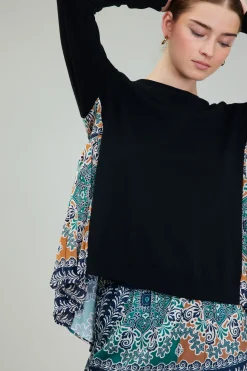 Hot Contrast Panel Sweater Top Women Knitwear | Long Sleeve Tops