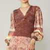 Clearance Contrast Sleeve Border Print Sweater Women Sweaters