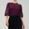Hot Contrast Sleeve Knit Blouse Women Knitwear | Short Sleeve Tops