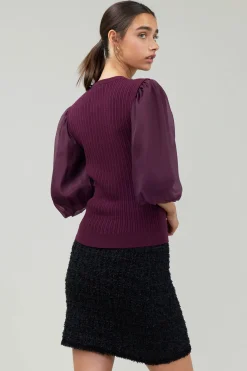 Hot Contrast Sleeve Knit Blouse Women Knitwear | Short Sleeve Tops