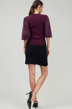 Hot Contrast Sleeve Knit Blouse Women Knitwear | Short Sleeve Tops