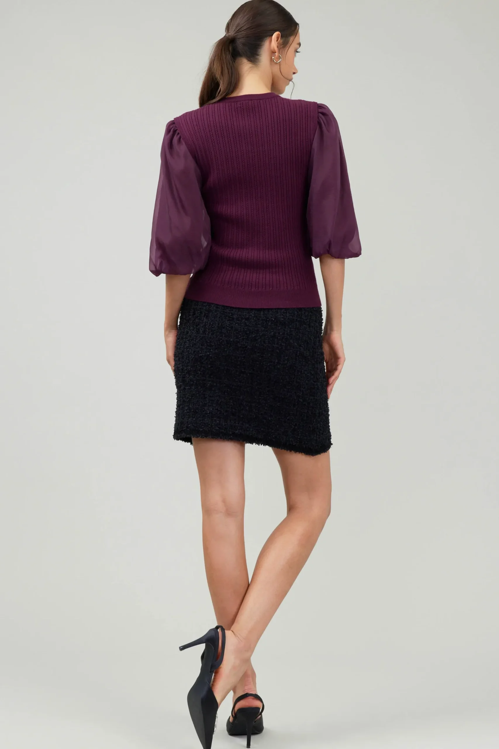 Hot Contrast Sleeve Knit Blouse Women Knitwear | Short Sleeve Tops