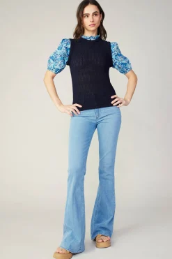 Hot Contrast Sleeve Knit Top Women Knitwear | Sweaters