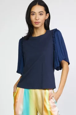 Best Contrast Sleeve Shirt Women Short Sleeve Tops