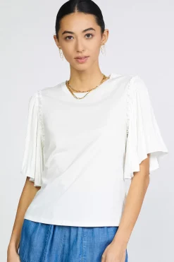 Online Contrast Sleeve Shirt Women Short Sleeve Tops