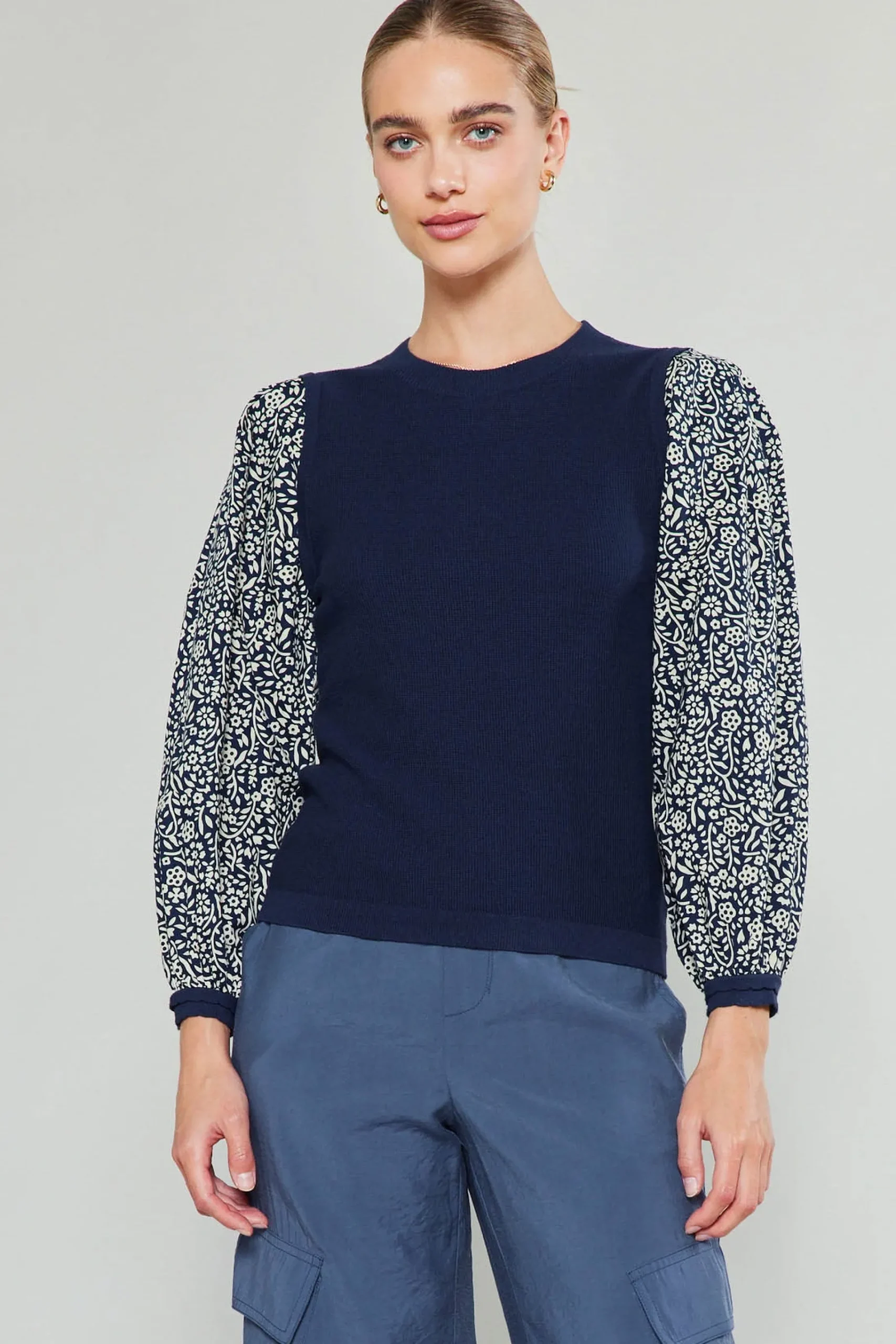 New Contrast Sleeve Sweater Top Women Knitwear | Sweaters