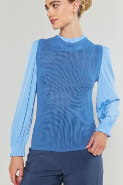 Fashion Contrast Sleeve Sweater Top Women Knitwear | Long Sleeve Tops