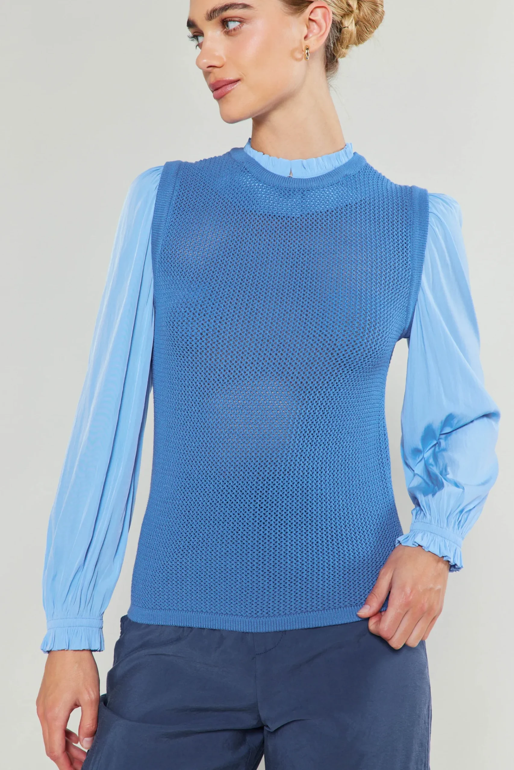 Fashion Contrast Sleeve Sweater Top Women Knitwear | Long Sleeve Tops