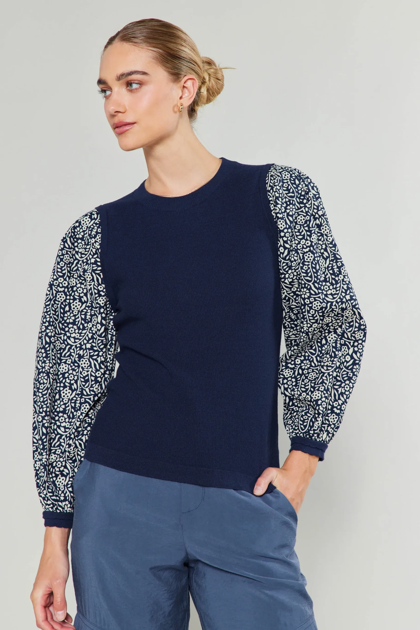 New Contrast Sleeve Sweater Top Women Knitwear | Sweaters