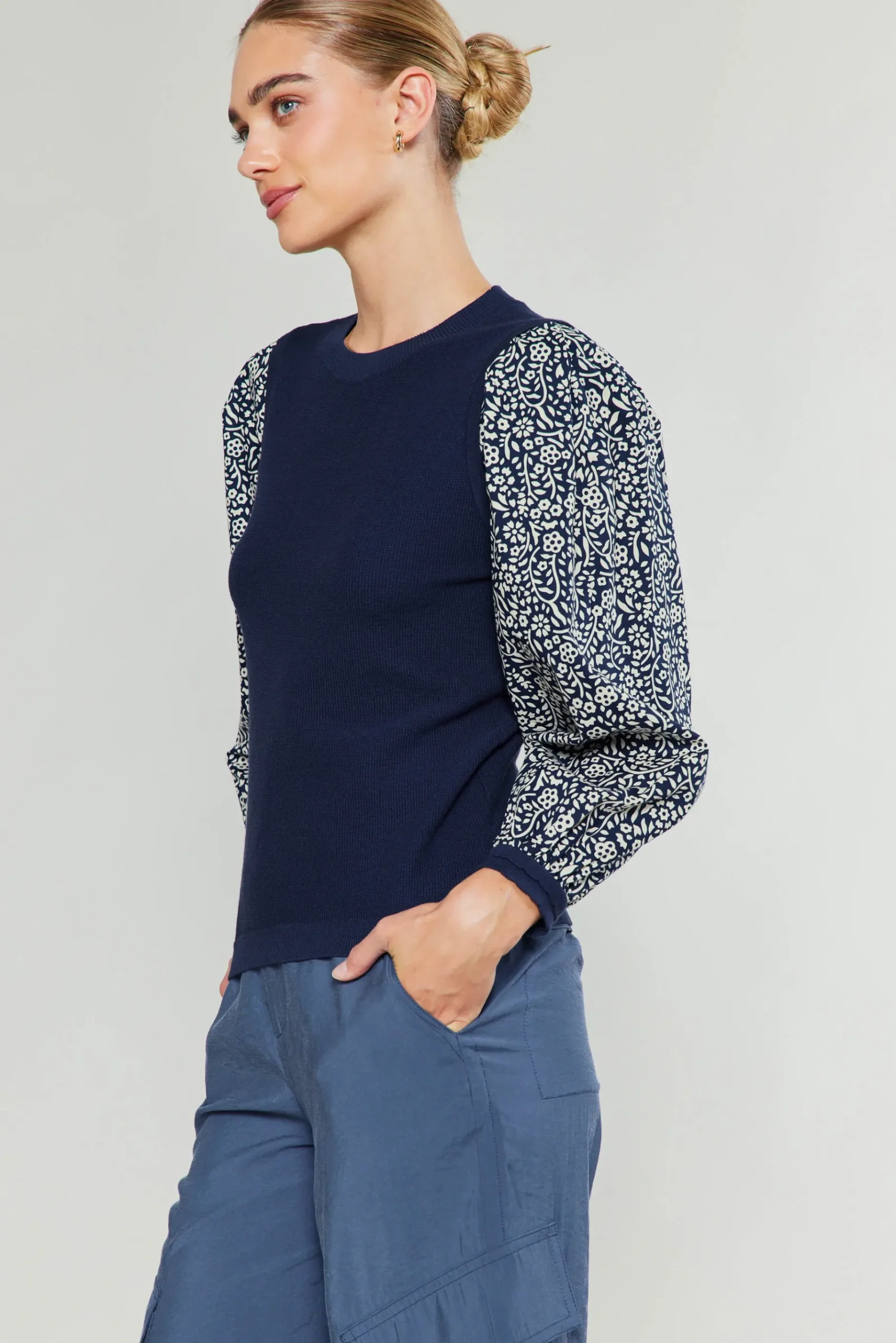 New Contrast Sleeve Sweater Top Women Knitwear | Sweaters
