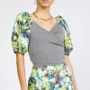Discount Contrast Sleeve Sweetheart Top Women Short Sleeve Tops