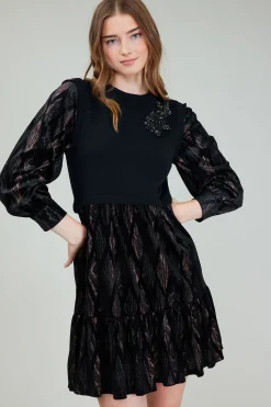 Hot Contrast Velvet Foil Mini Dress Women Knitwear | Mini Dresses